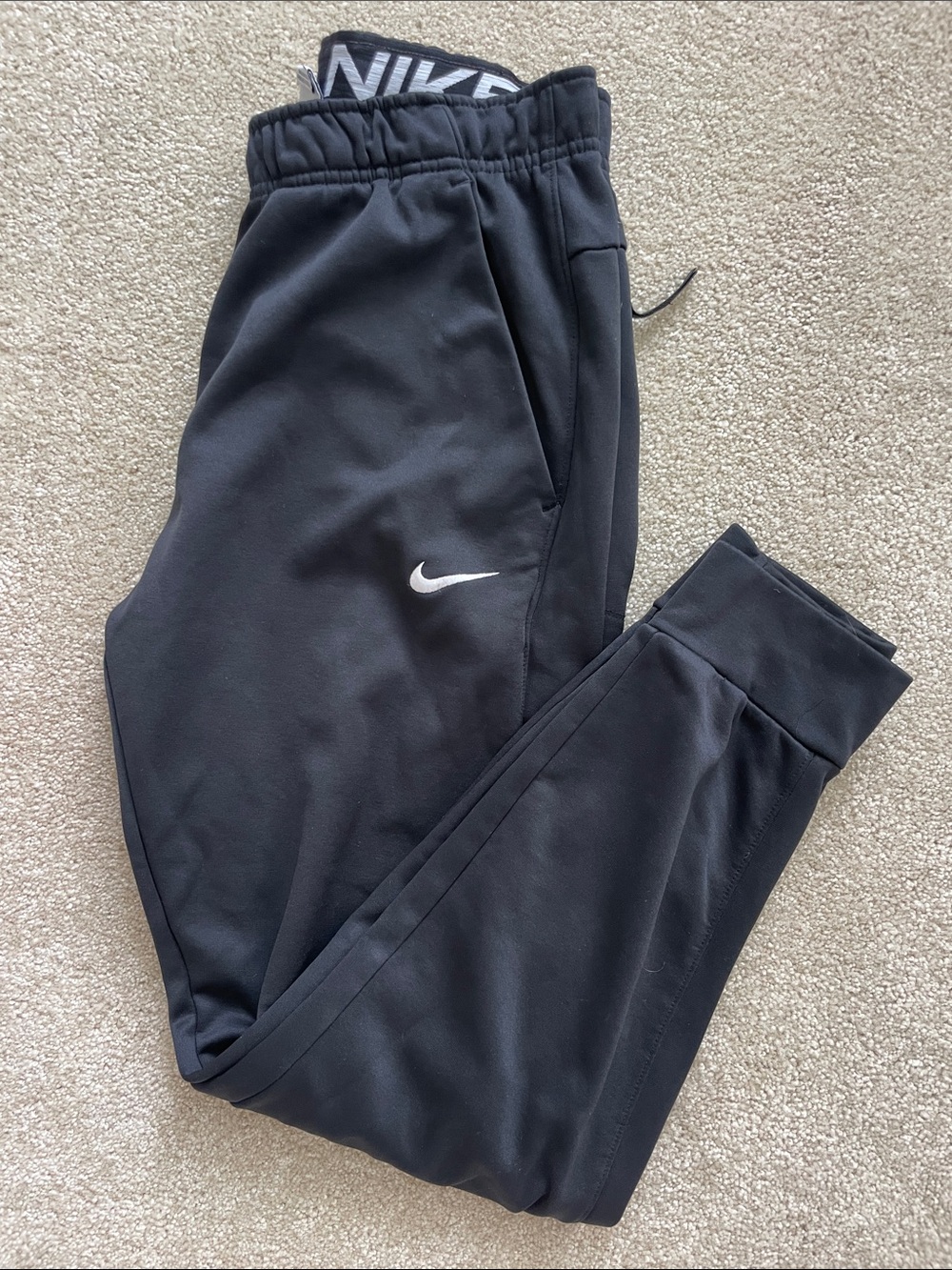 Nike Black men’s medium Training Joggers with White Swoosh